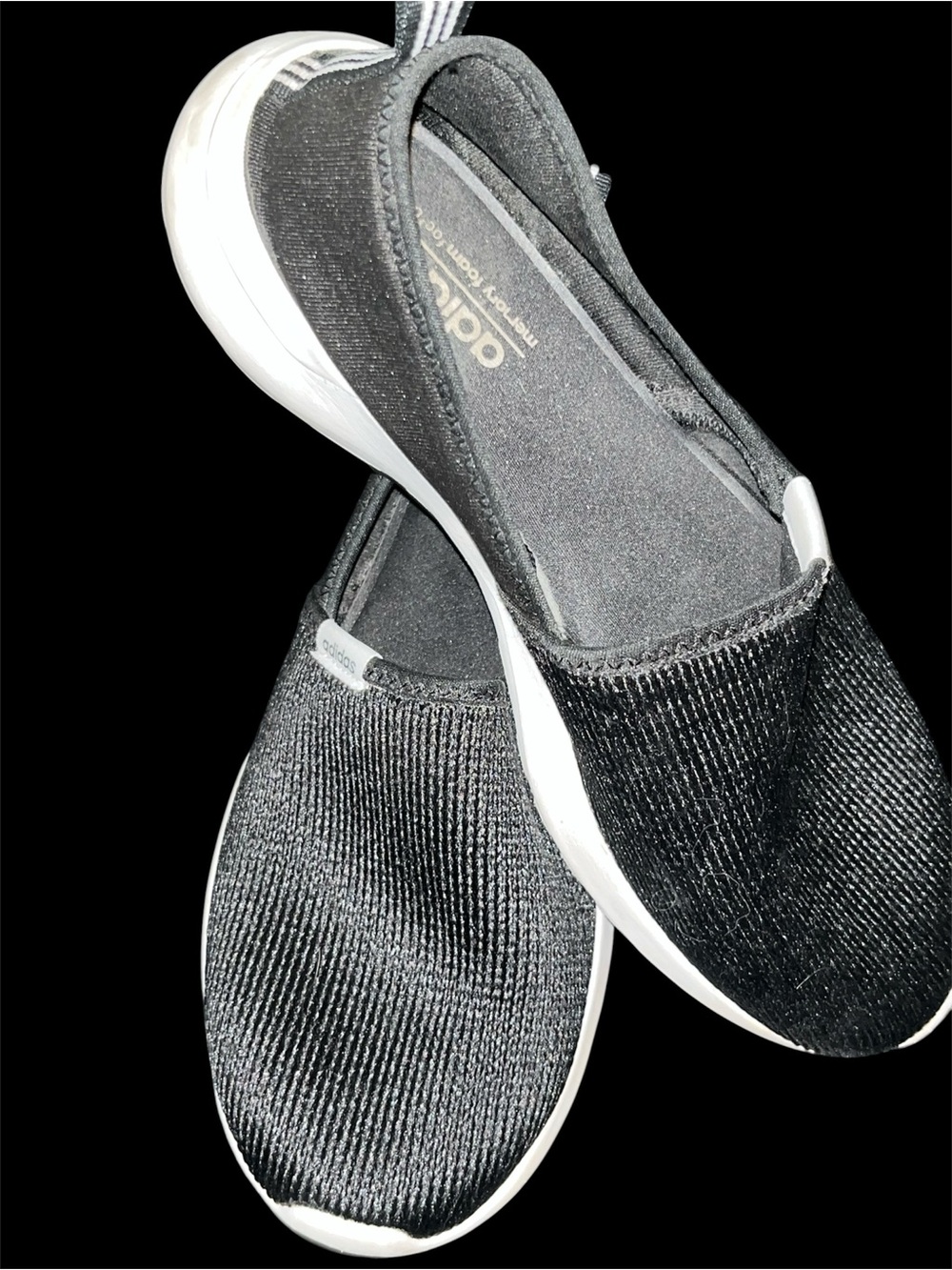 adidas Women Black Knit Slip-On Sneakers with White Soles